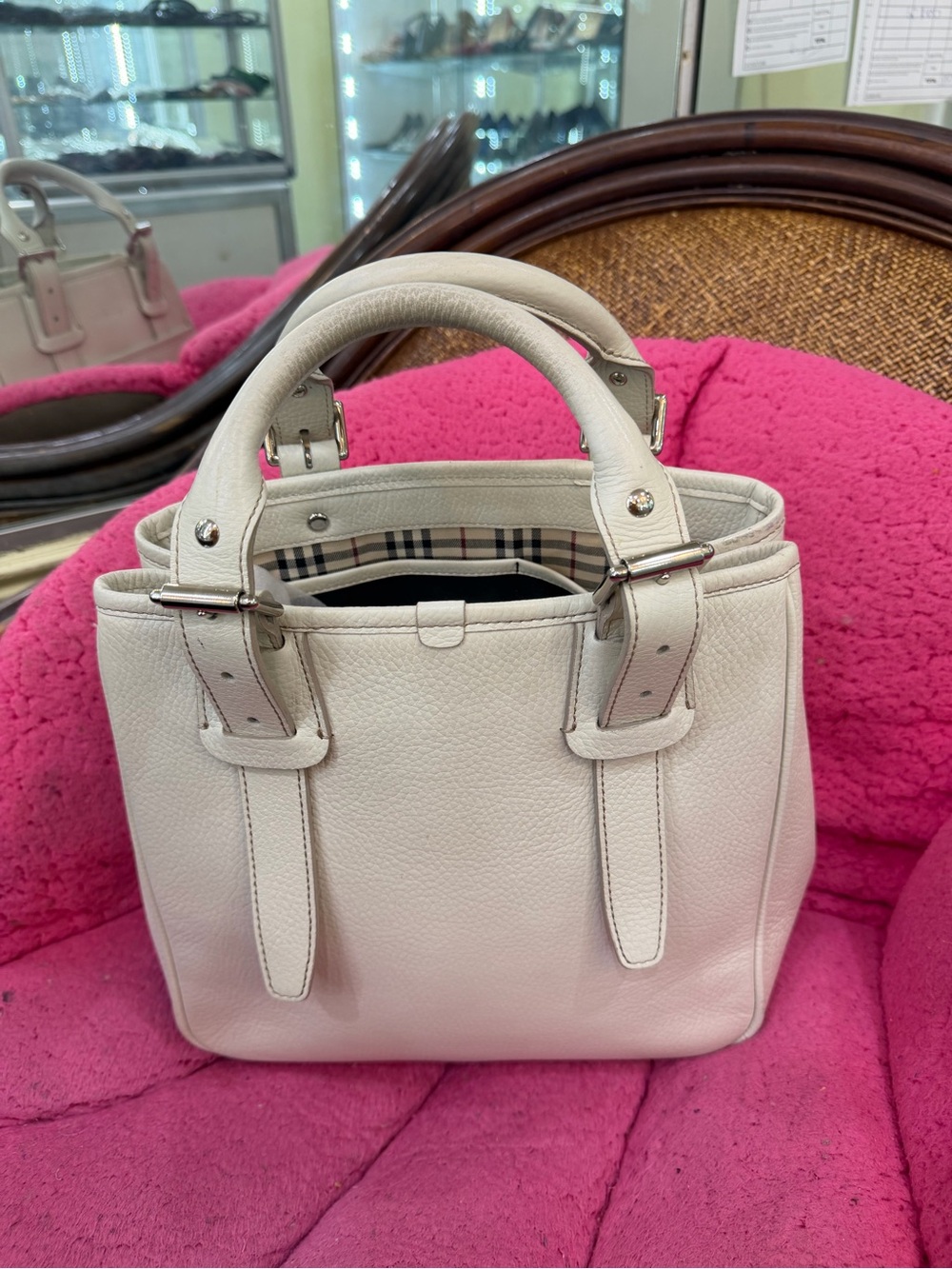 Burberry Cream Leather Top-Handle Satchel